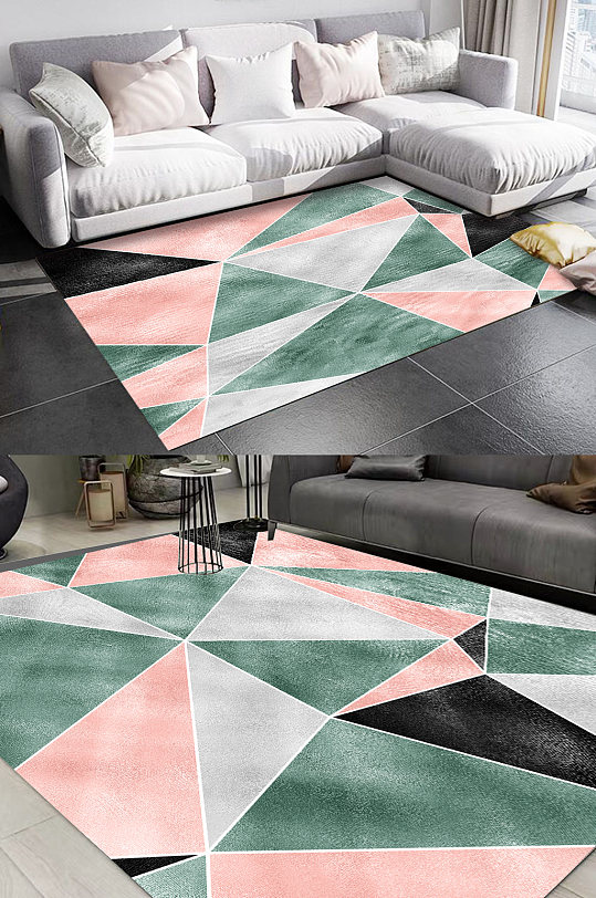 复古花纹北欧抽象地毯-众图网