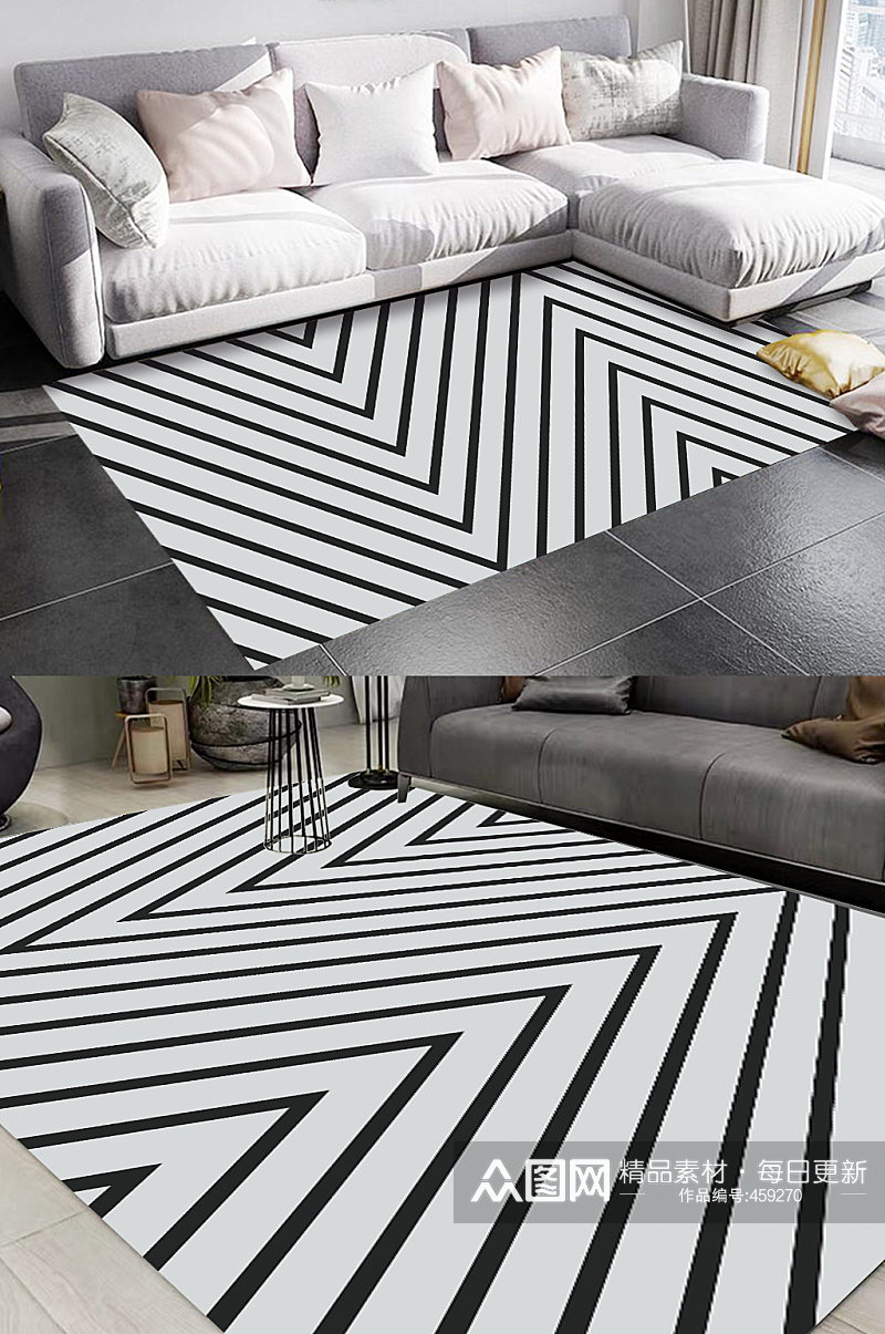 黑白条纹图案欧式地毯图案素材