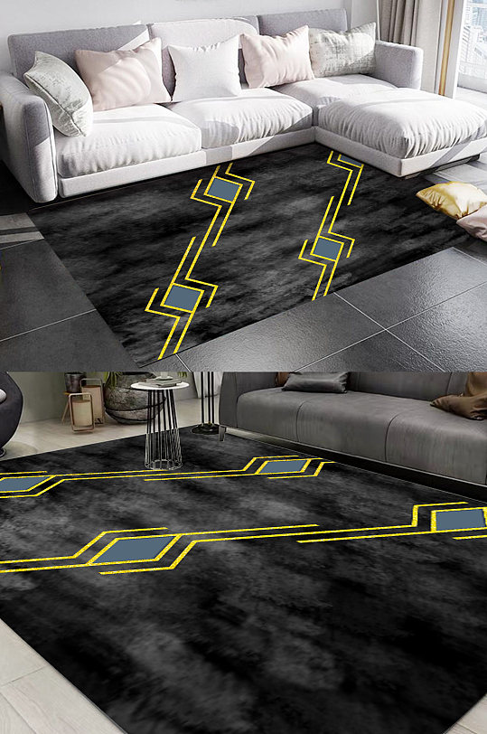 北欧风高档黑色地毯-众图网