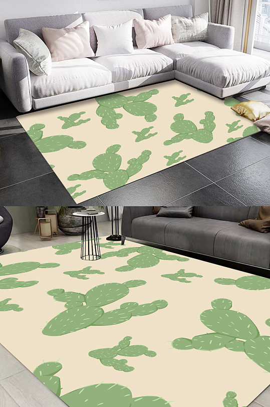 仙人掌图案中式复古地毯-众图网