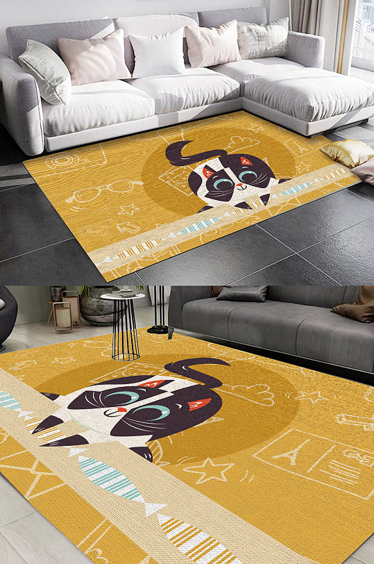 黄色卡通图案精品地毯-众图网