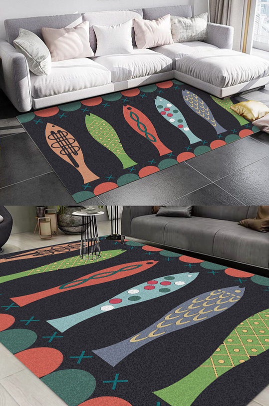 卡通手绘卧室地毯-众图网