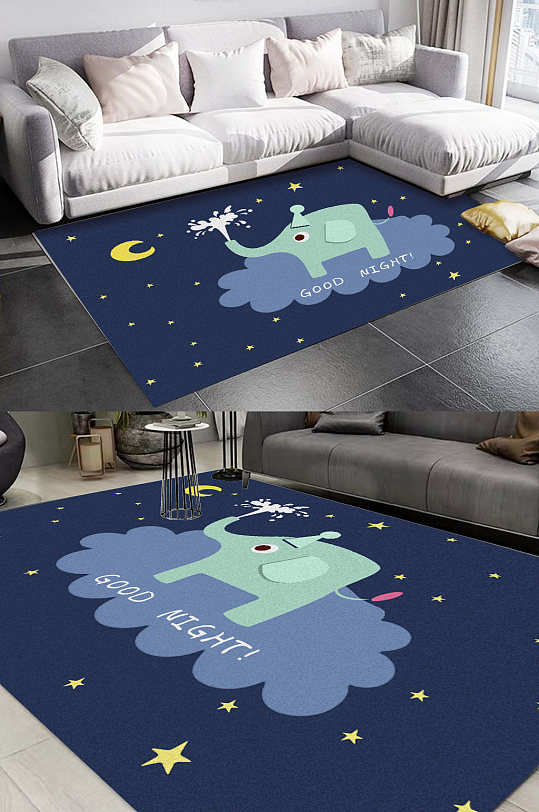 卡通手绘动物地毯图案客厅地毯-众图网