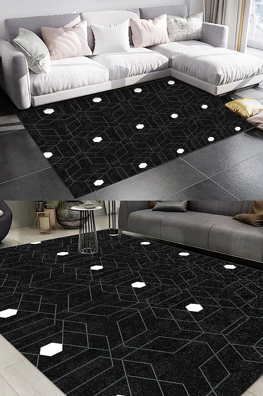 高档黑色几何地毯