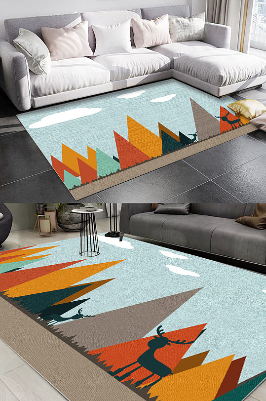 抽象几何地毯沙发地毯-众图网