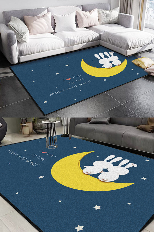 地毯图案月亮上的兔子-众图网