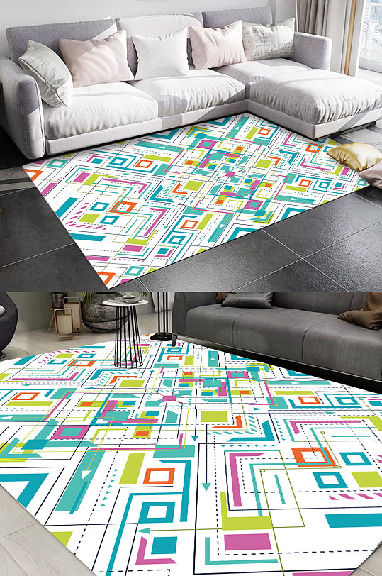 家装地毯简约蓝色地毯-众图网