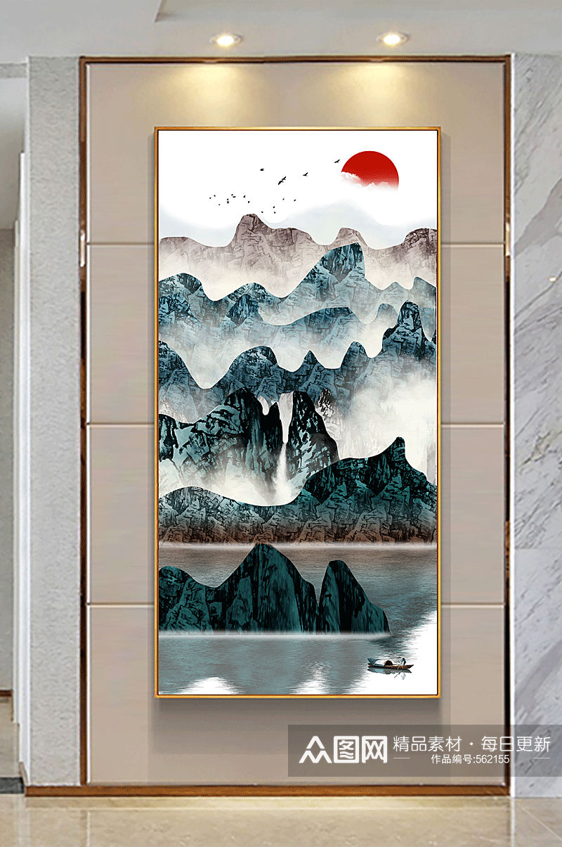 中式山水玄关装饰画素材