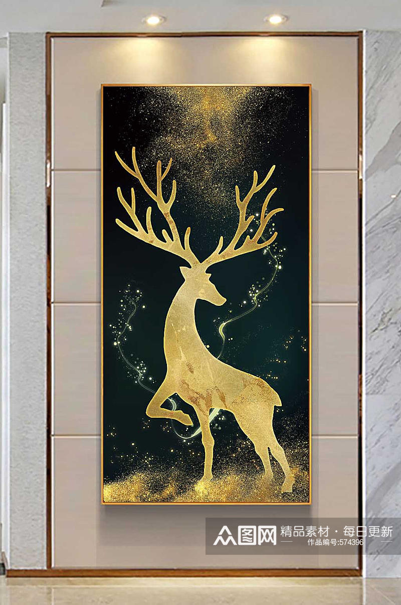 金色麋鹿玄关中庭装饰画素材