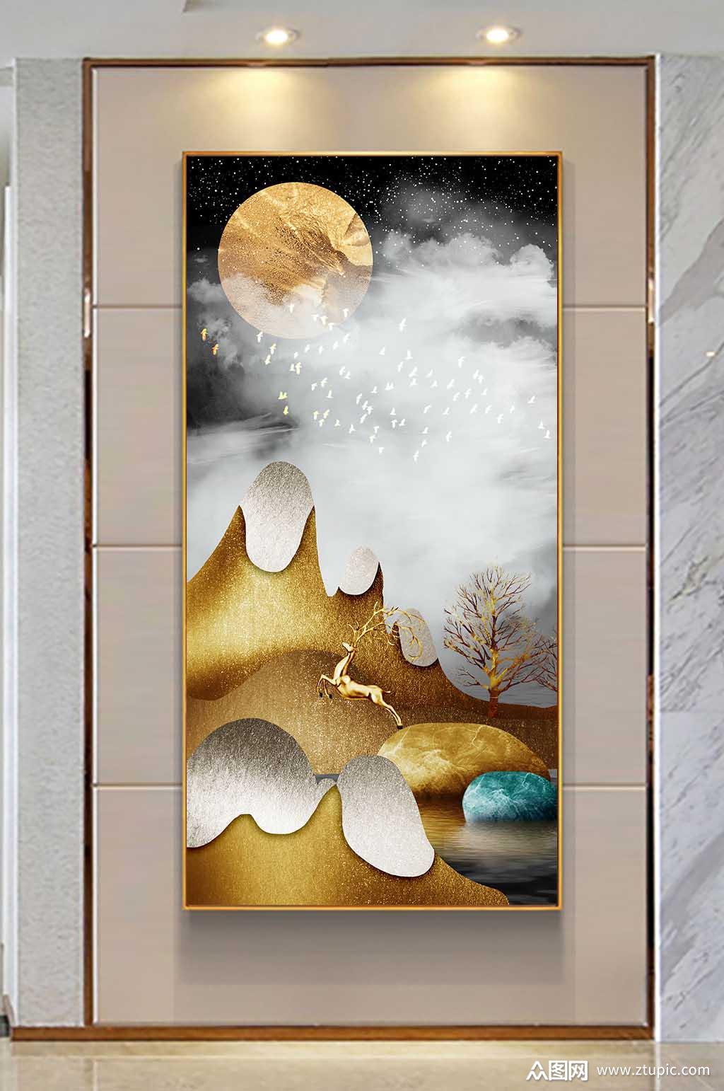 金色山水玄关鎏金山水玄关画