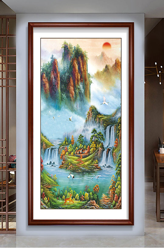 流水生财山水画高清图片中堂画立即下载流水生财创意玄关画立即下载