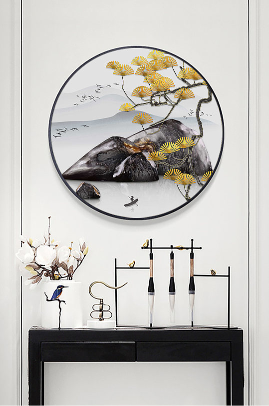 圆形装饰画水墨圆形山水-众图网