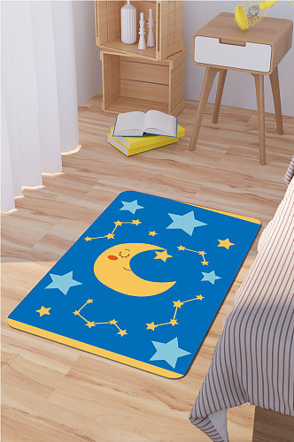 月亮星星图案卡通小熊地毯