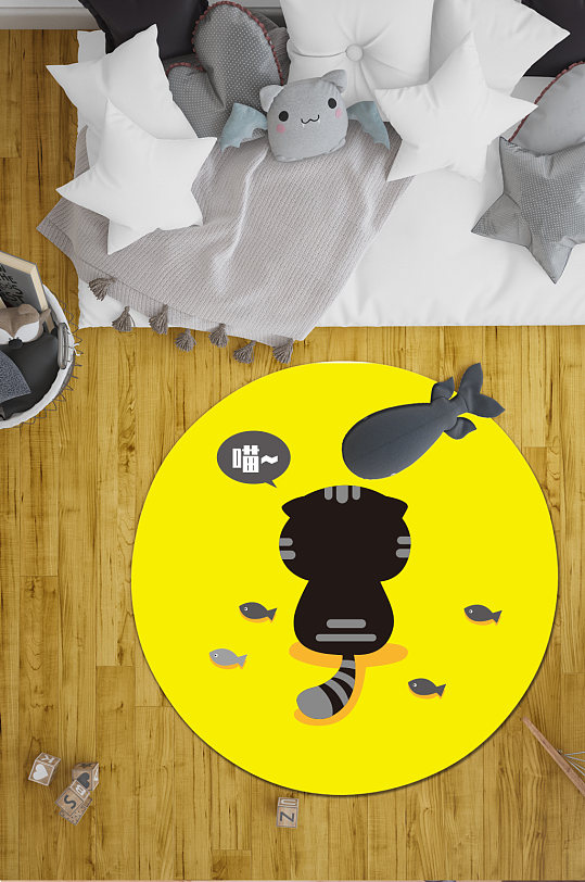 卧室地毯卡通猫咪图案-众图网