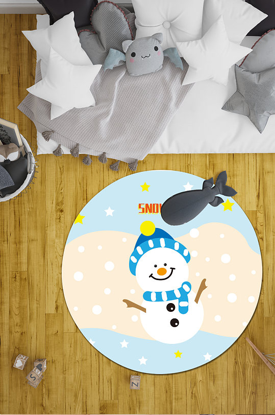 冬季雪人卡通动物地毯