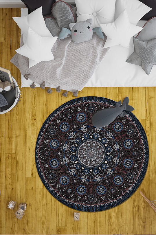 中式花纹地毯现代地毯-众图网