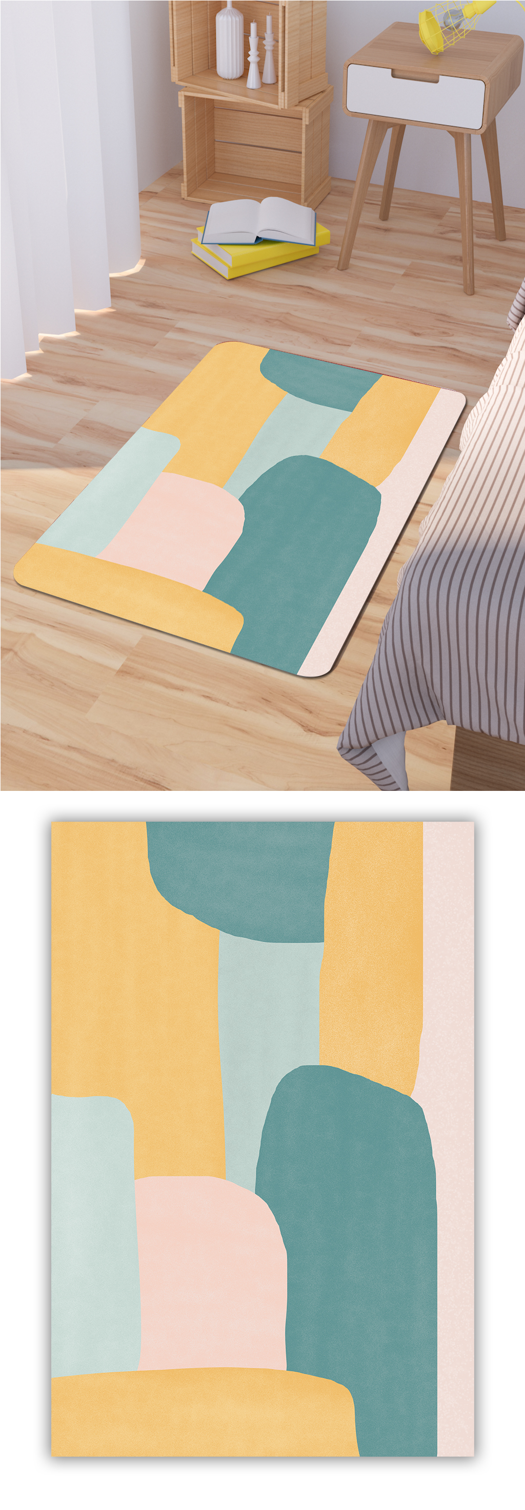 床边地毯拼接色块图案