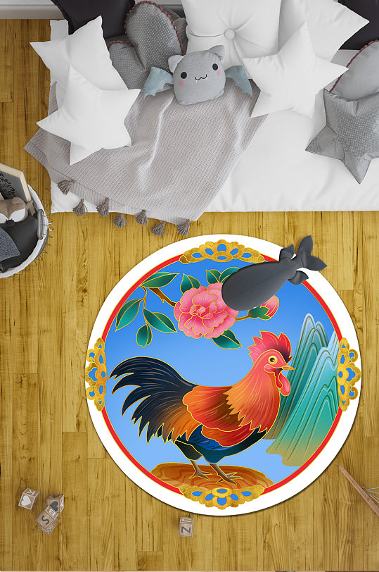 卧室地毯十二生肖鸡-众图网