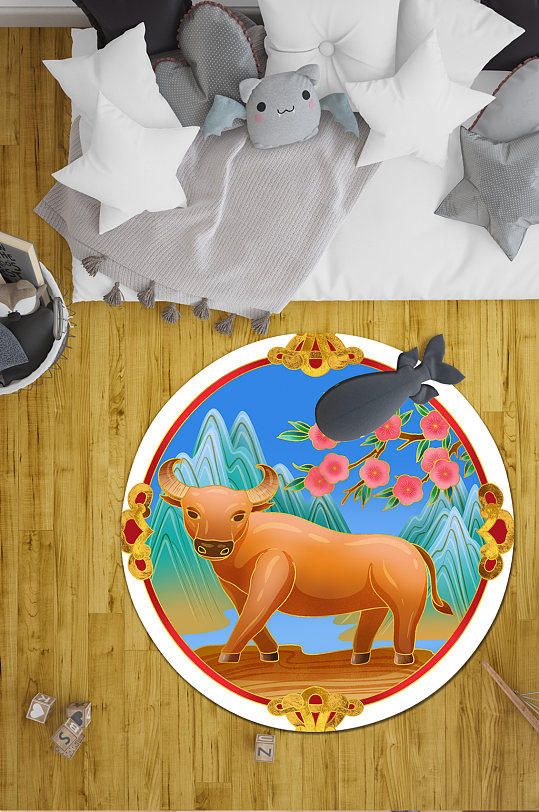 卧室地毯十二生肖牛-众图网