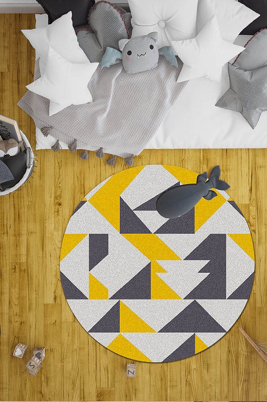 卧室地毯几何拼接-众图网