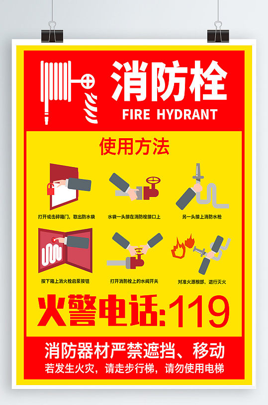 消防栓使用方法消防防火海报