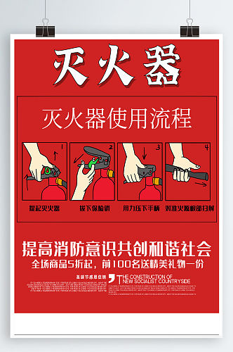 消防安全灭火器使用方法海报