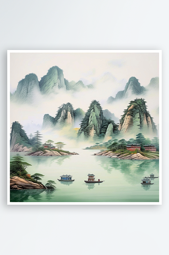 中国风水墨山水画AI绘画素材背景元素
