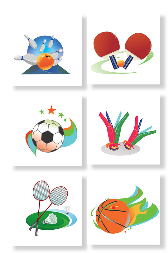 足球篮球乒乓球体育运动器材物品元素插画