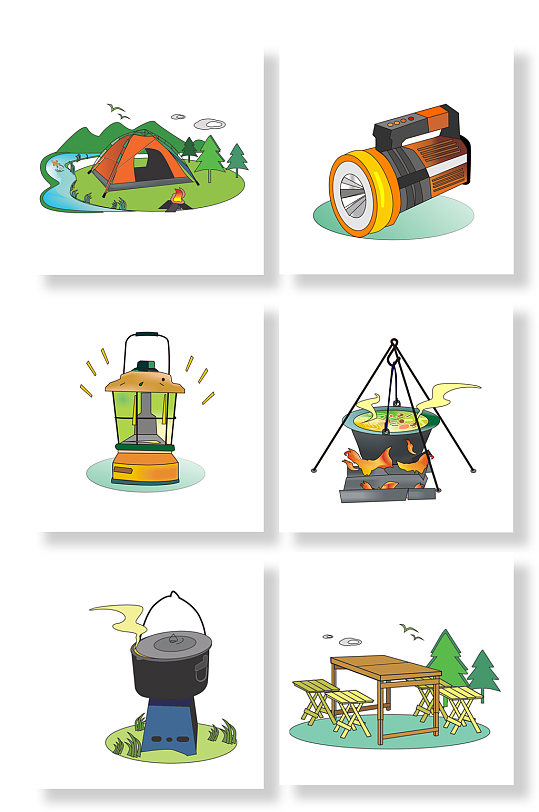 户外野营夏令营物品元素插画-众图网