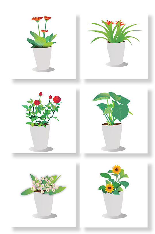 绿色植物盆栽元素插画