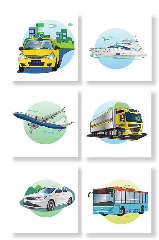 卡通 海陆空交通工具元素插画-众图网