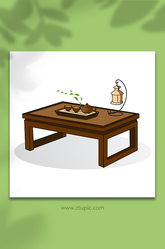 茶桌茶具物品元素插画