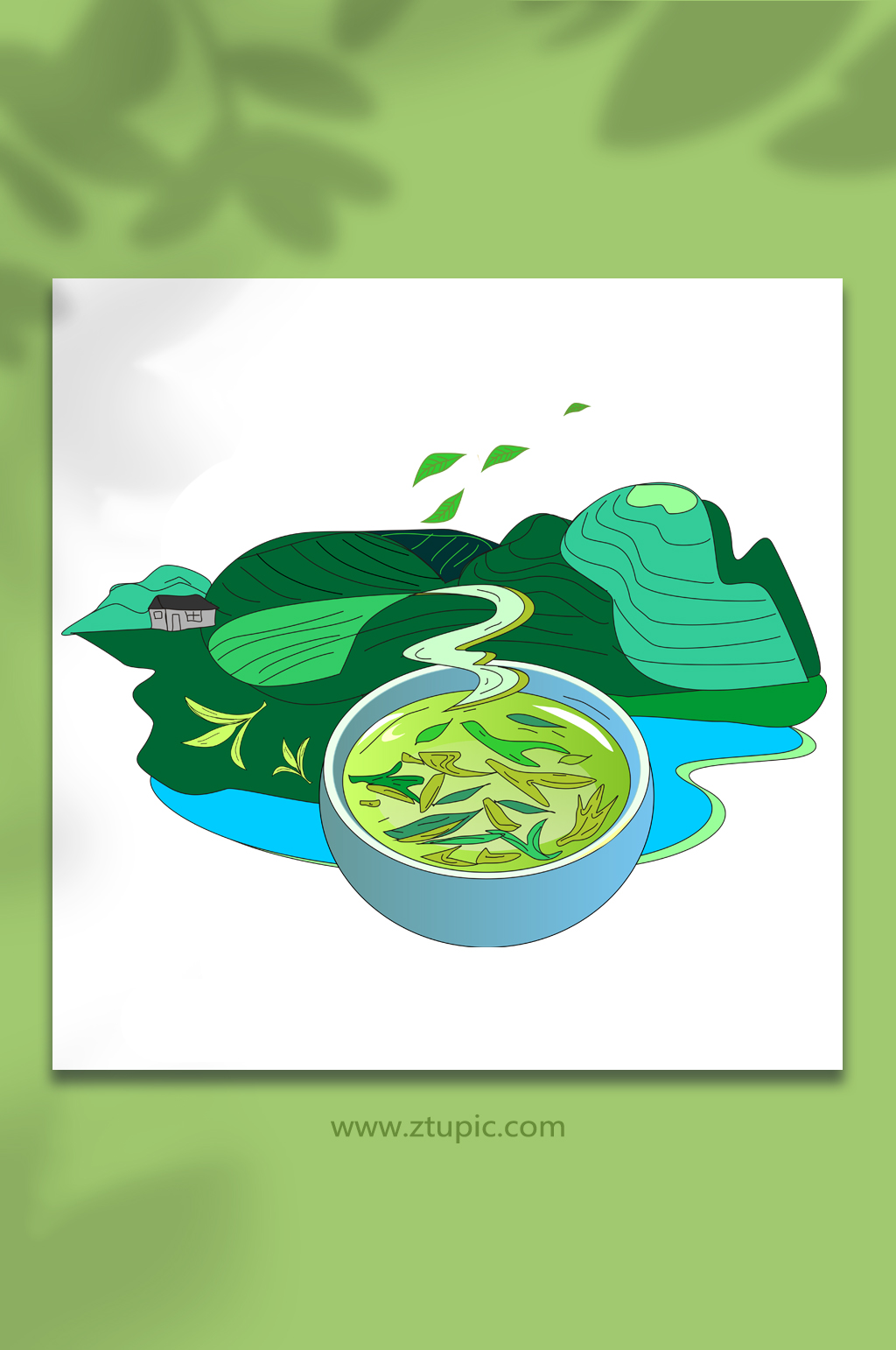 茶园茶具物品元素插画素材