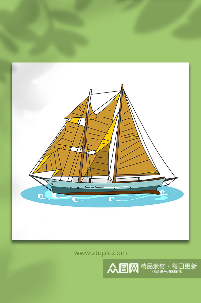 帆船海陆空交通工具元素插画素材