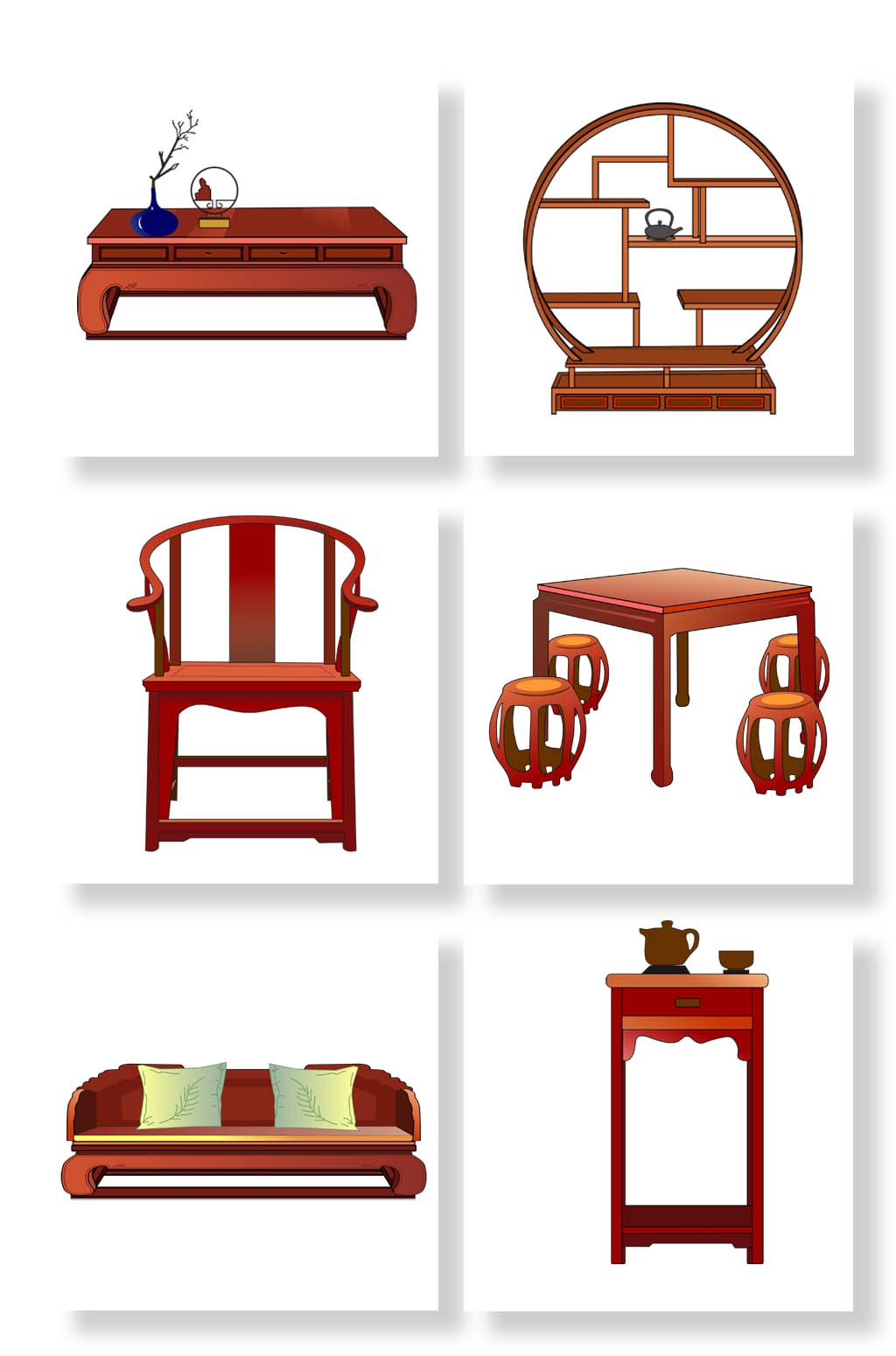 古典木质家具物品元素插画素材