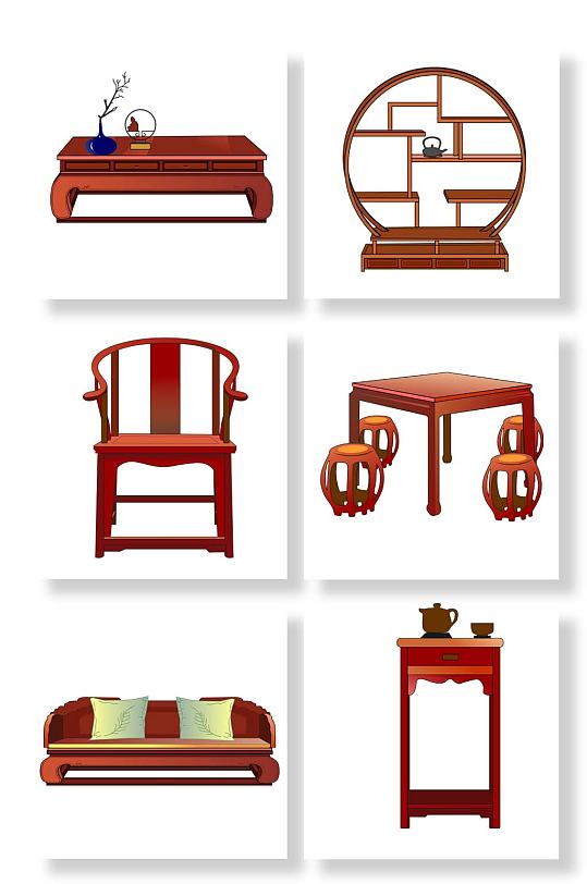 古典木质家具物品元素插画-众图网
