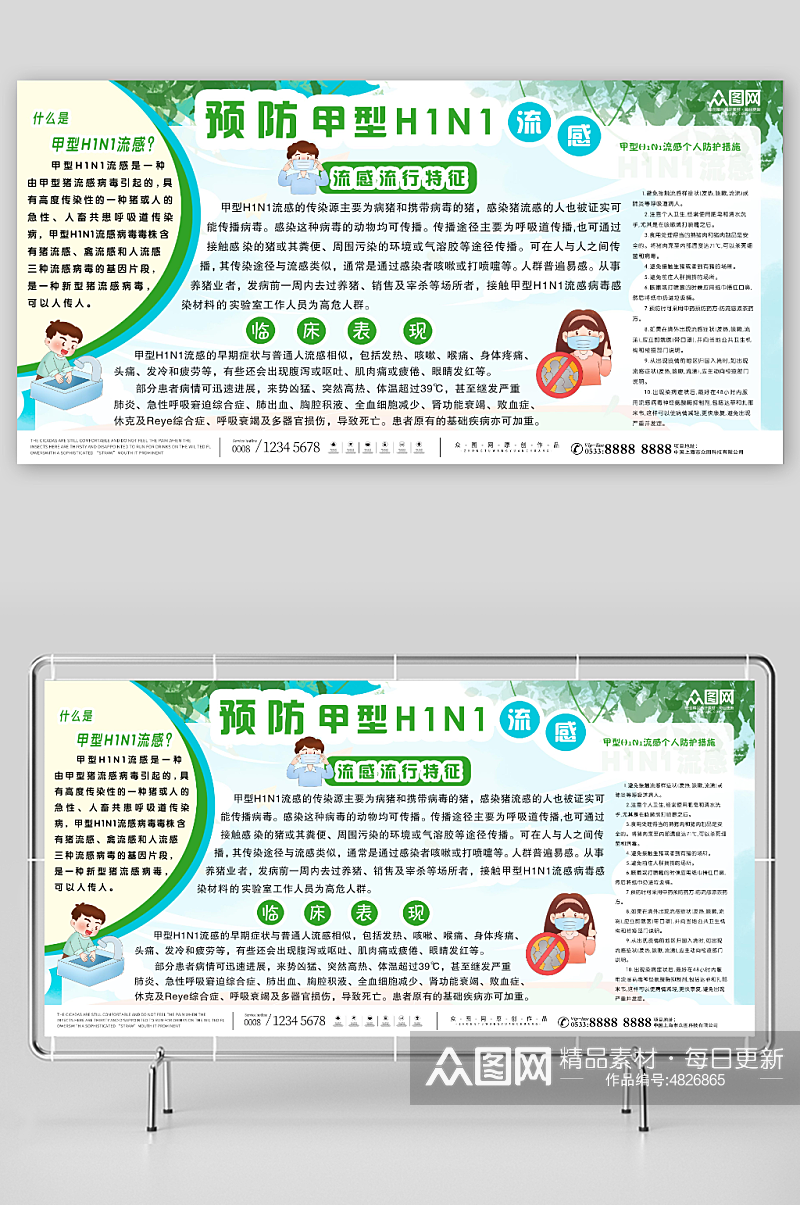 简约甲型H1N1流感防治知识医疗展板素材