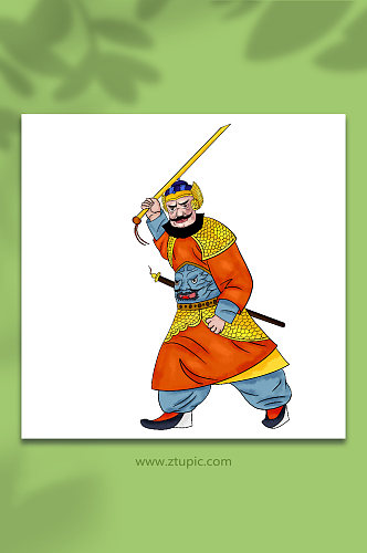 中国传统门神古风春节门神人物插画