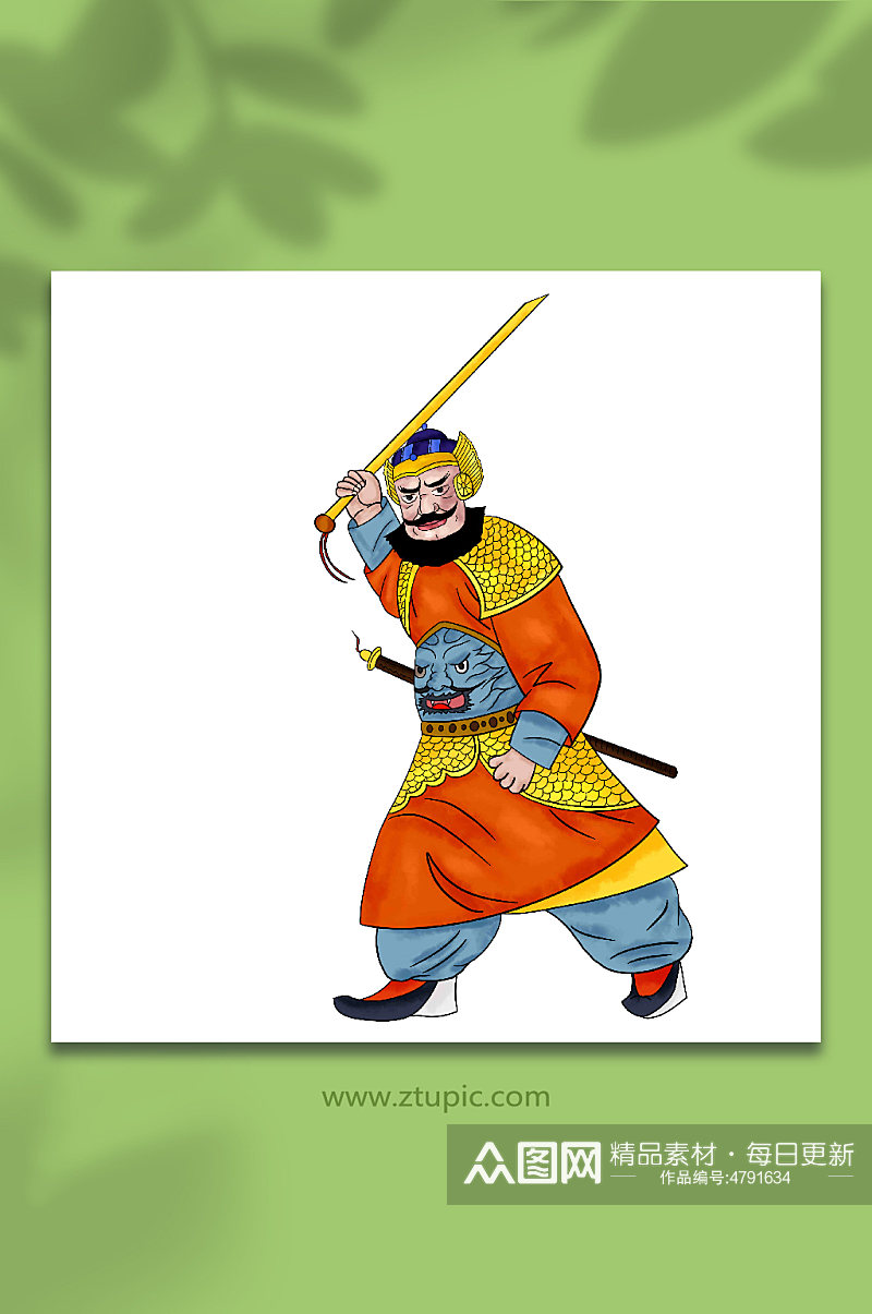 中国传统门神古风春节门神人物插画素材