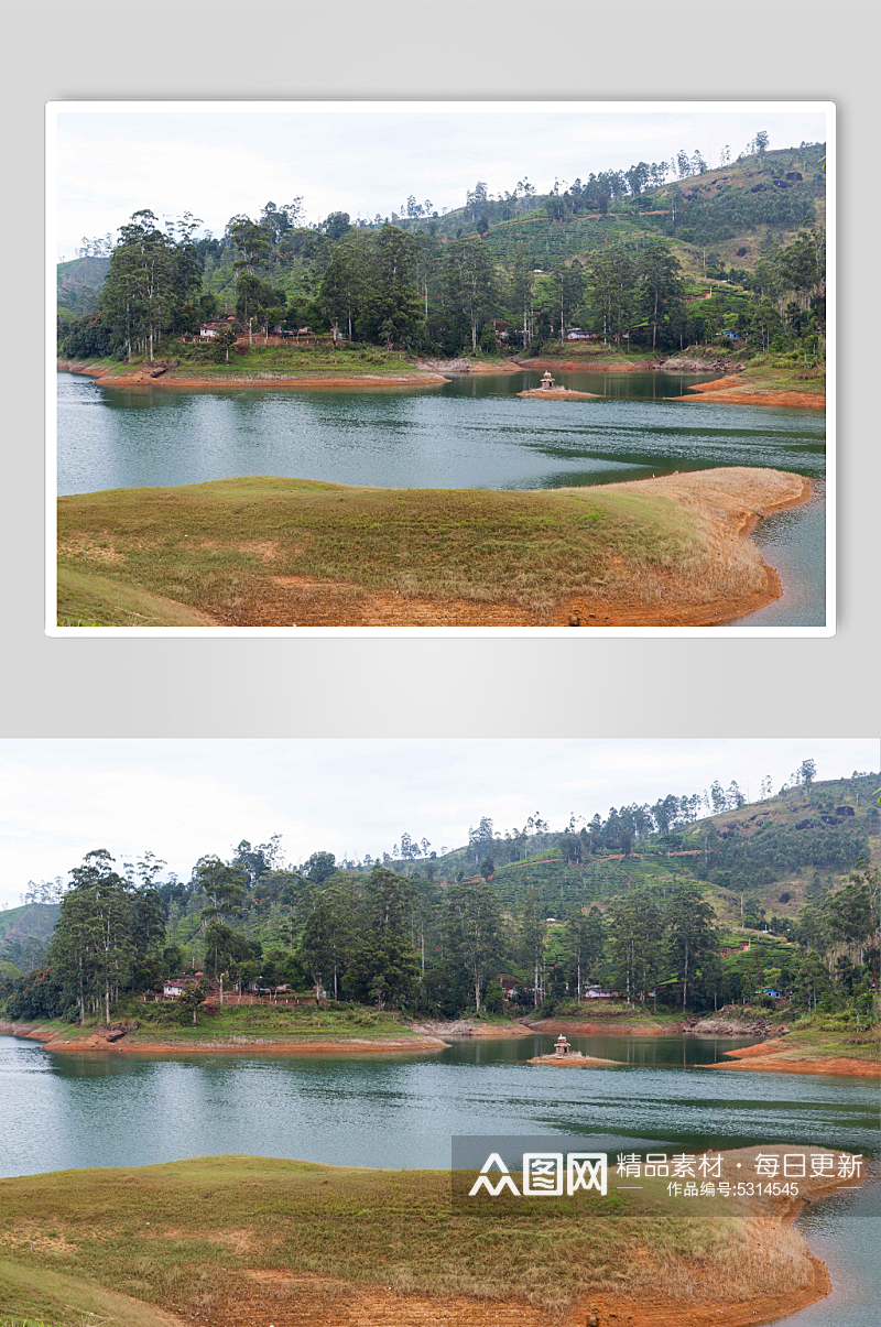 陆地山丘湖泊河流的景观图片素材