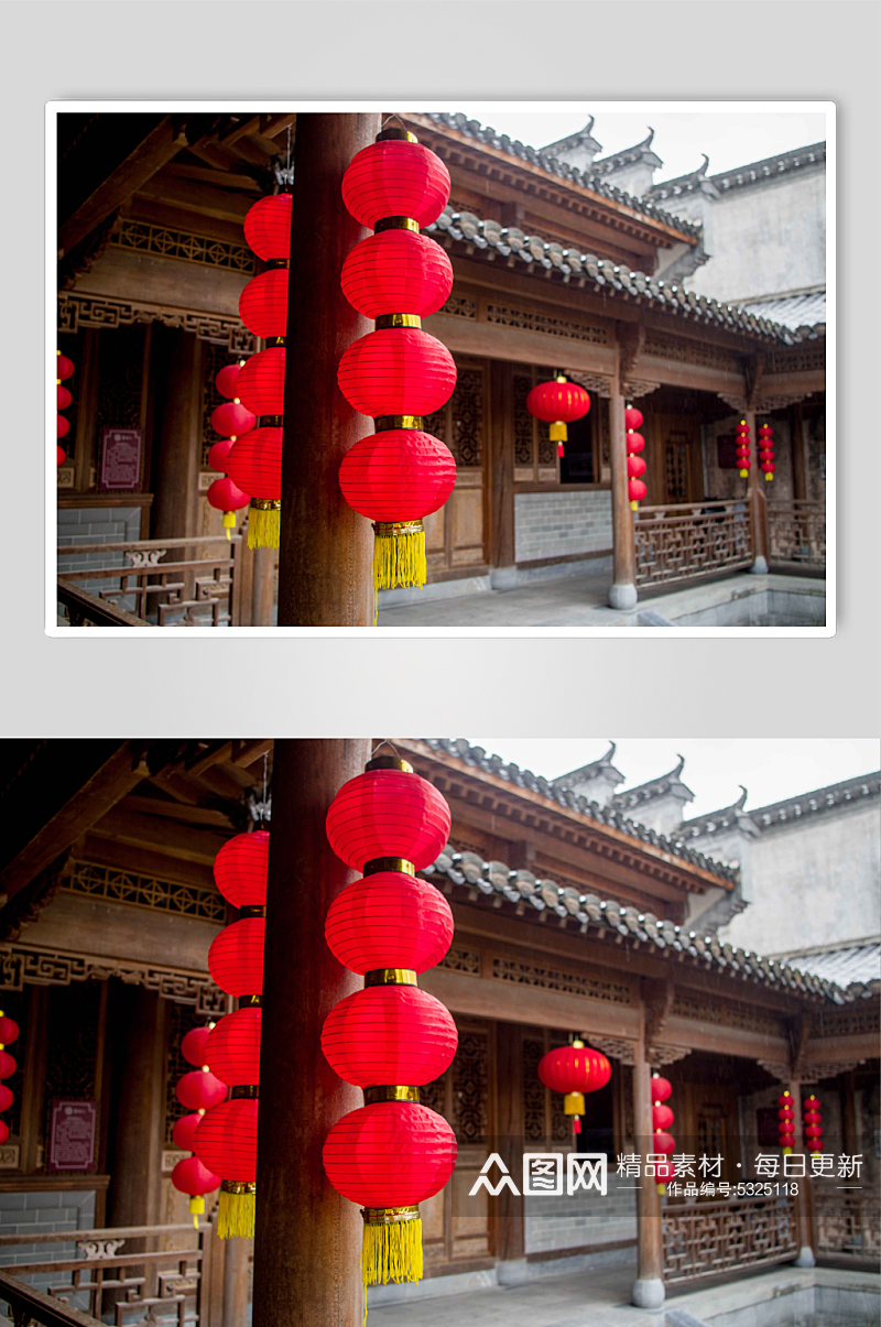 宏村新年红灯笼布置摄影图片素材