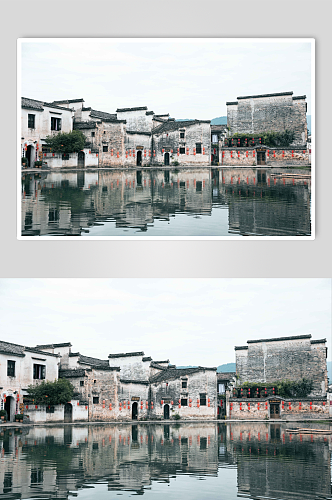 徽州宏村月沼湖摄影图片