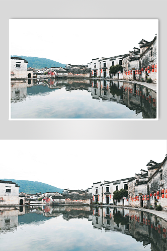 徽州宏村月沼湖摄影图片