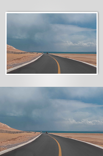 藏区公路自驾路面风景摄影图片