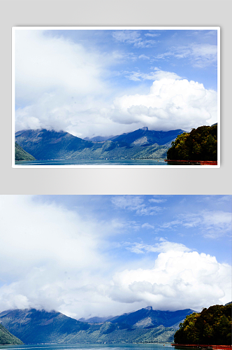 风景摄影蓝天白云高山相接摄影图片
