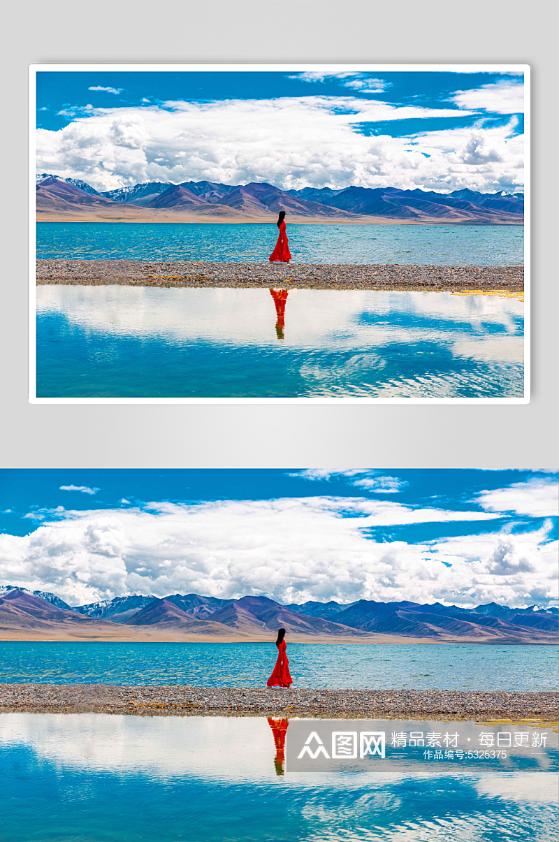纳木措湖边的美女摄影图片素材