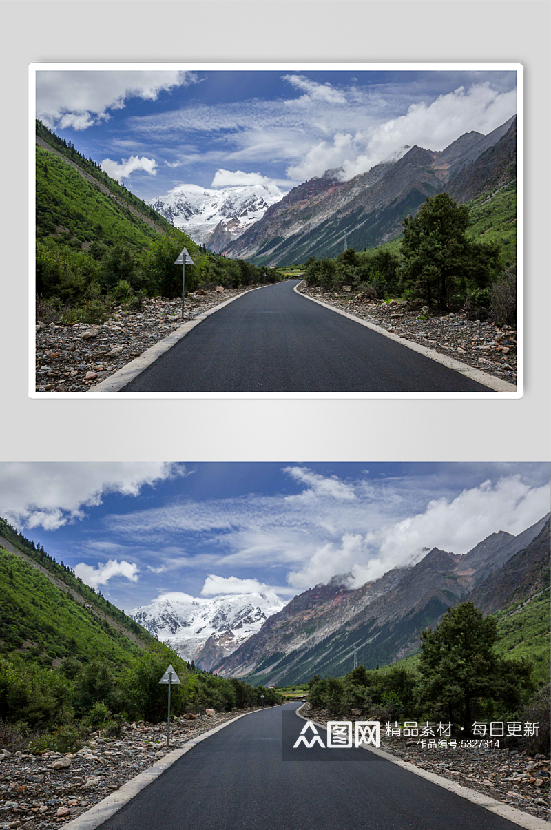 西藏高原群山中的公路摄影图片素材