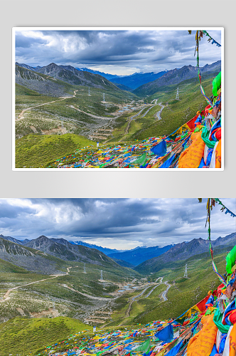 西藏高原上的经幡摄影图片