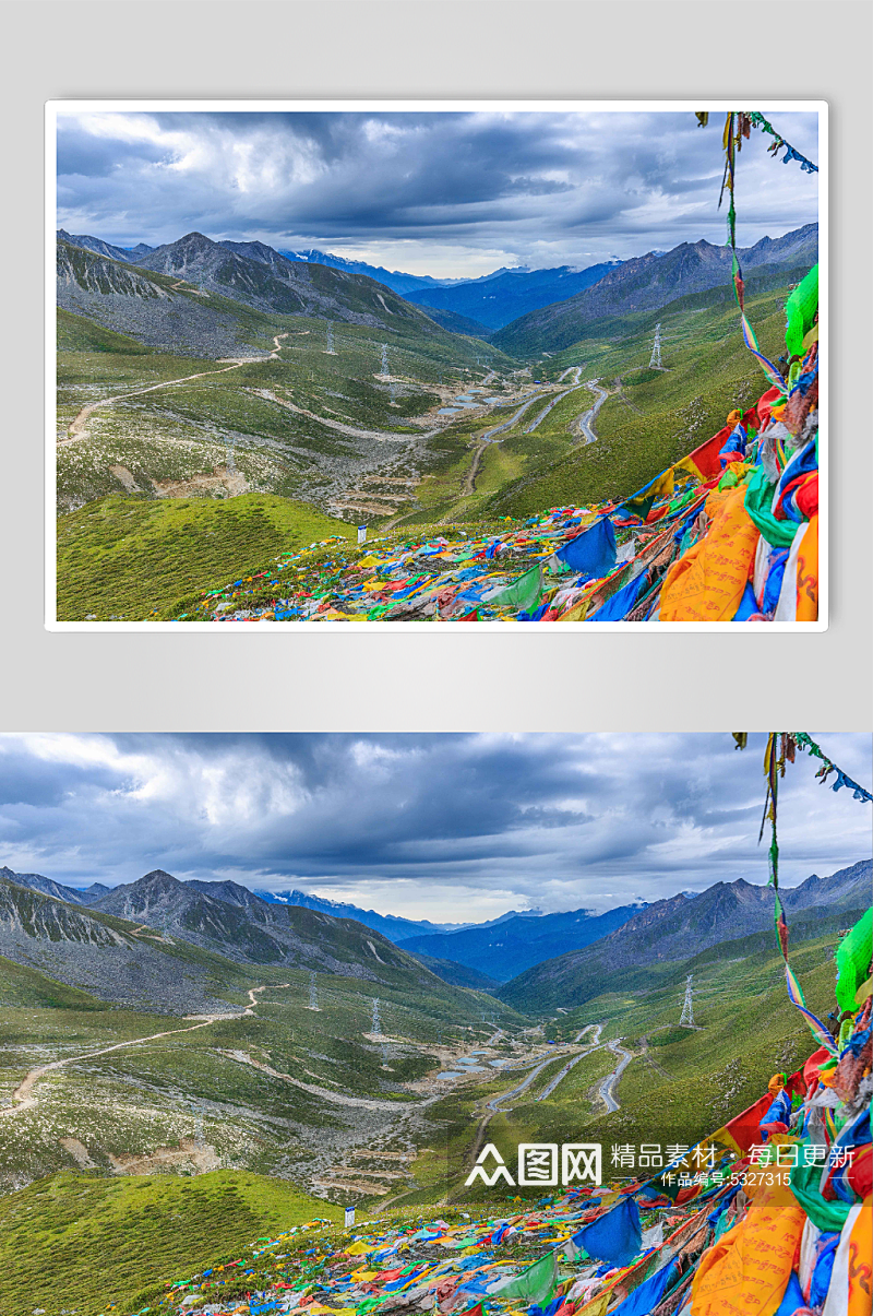 西藏高原上的经幡摄影图片素材