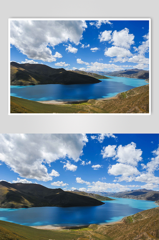 西藏山南地区羊卓雍错湖泊摄影图片